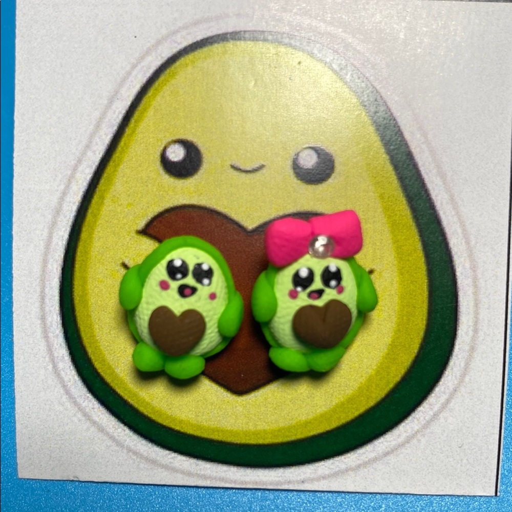 Cute Avocado Earrings with Pink Bow